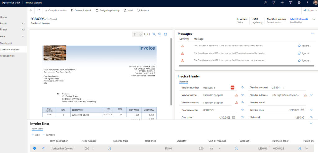Review Invoice In Invoice Capture Tool