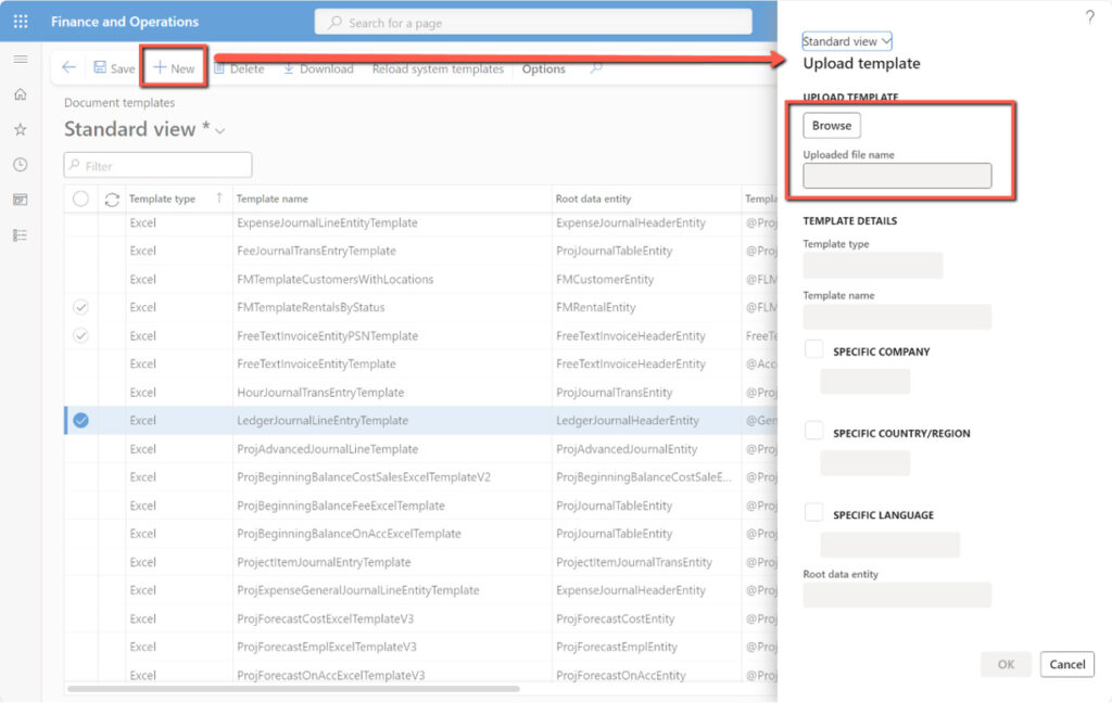 New template in D365 Finance