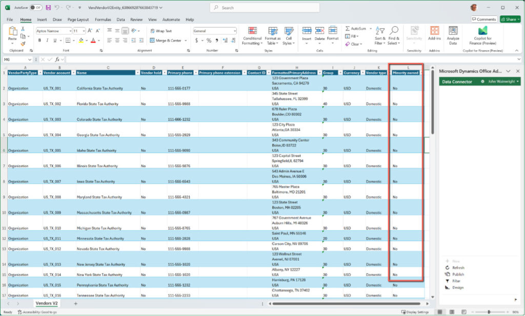 Publish new columns to Vendor Master Entity