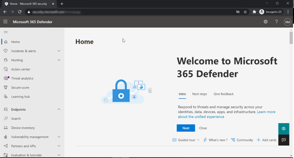 Microsoft 365 Defender Dashboard