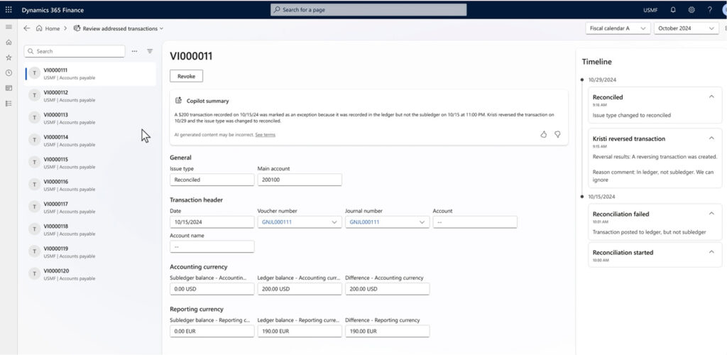 Review Addressed Transactions dashboard