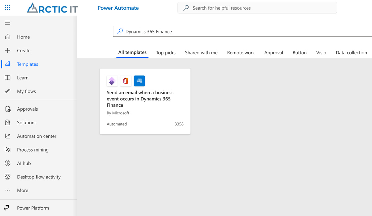 Dynamics 365 Finance template in Power Automate