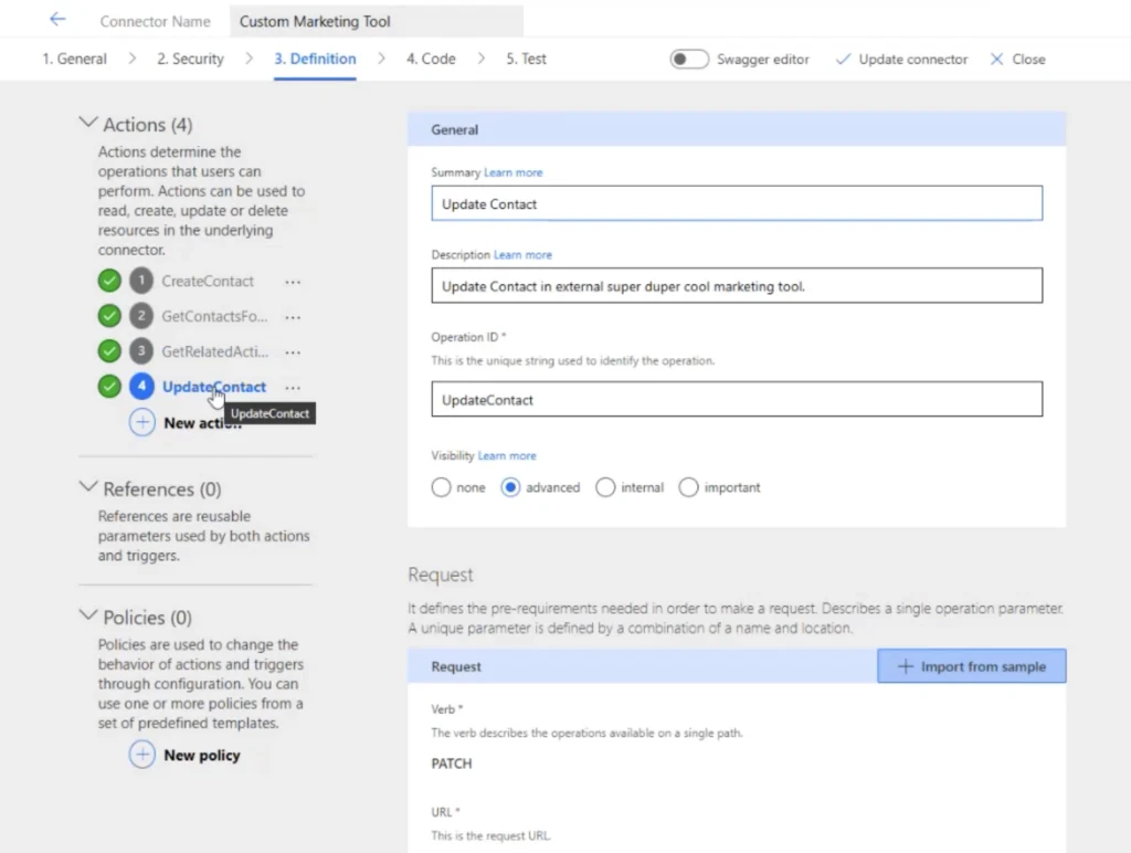 Definition for custom connector