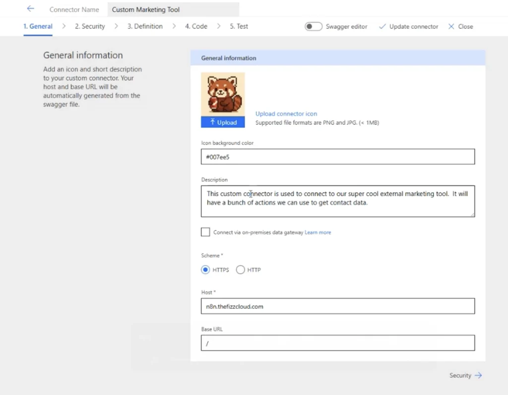 General information for custom connector
