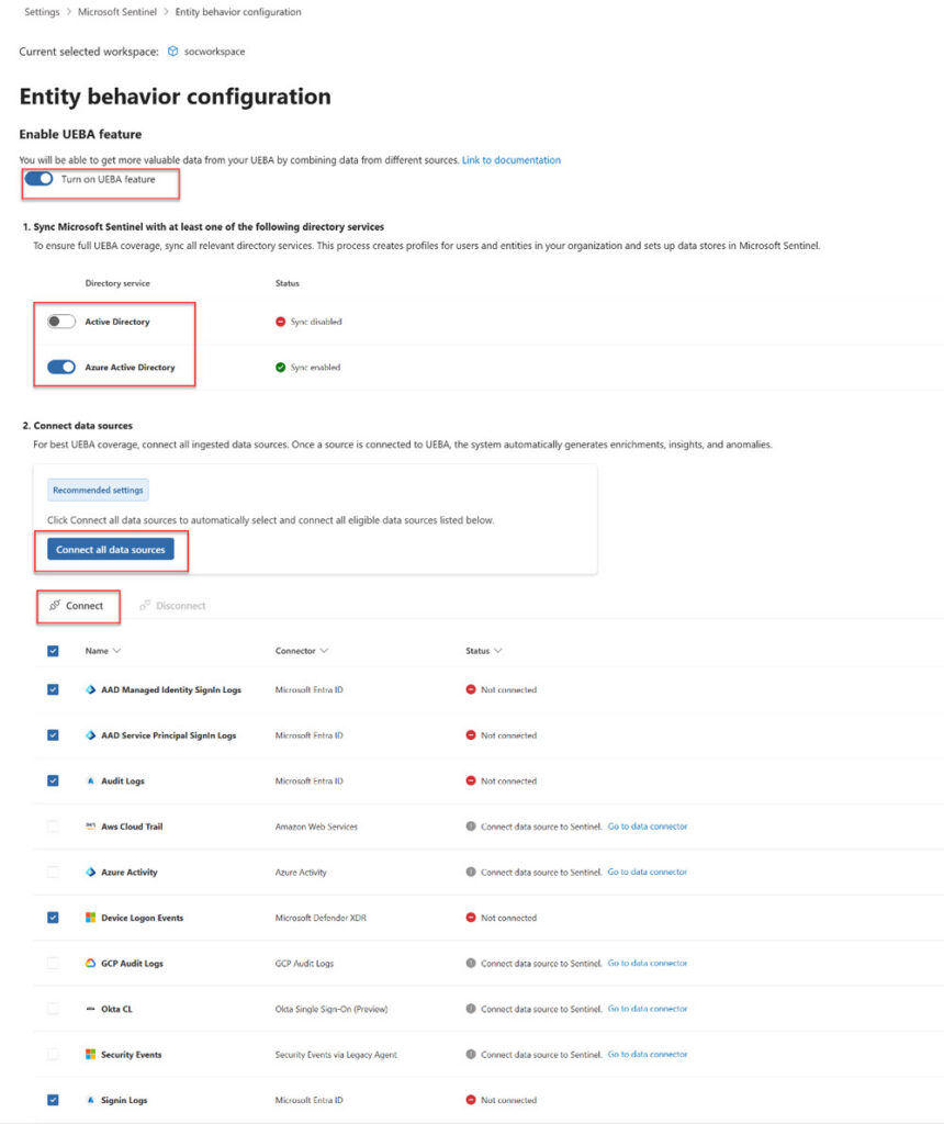 UEBA configuration in Microsoft Sentinel