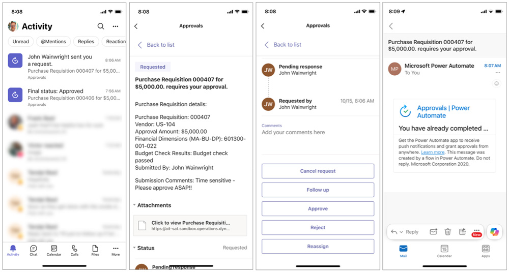 Mobile Preview for Teams and Outlook Approvals