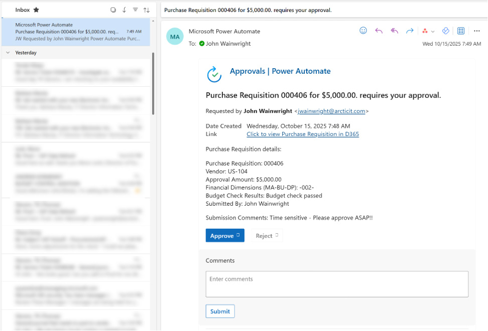 Power Automate Approval Email Preview