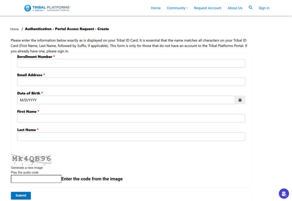 Sample Portal Sign-Up Form