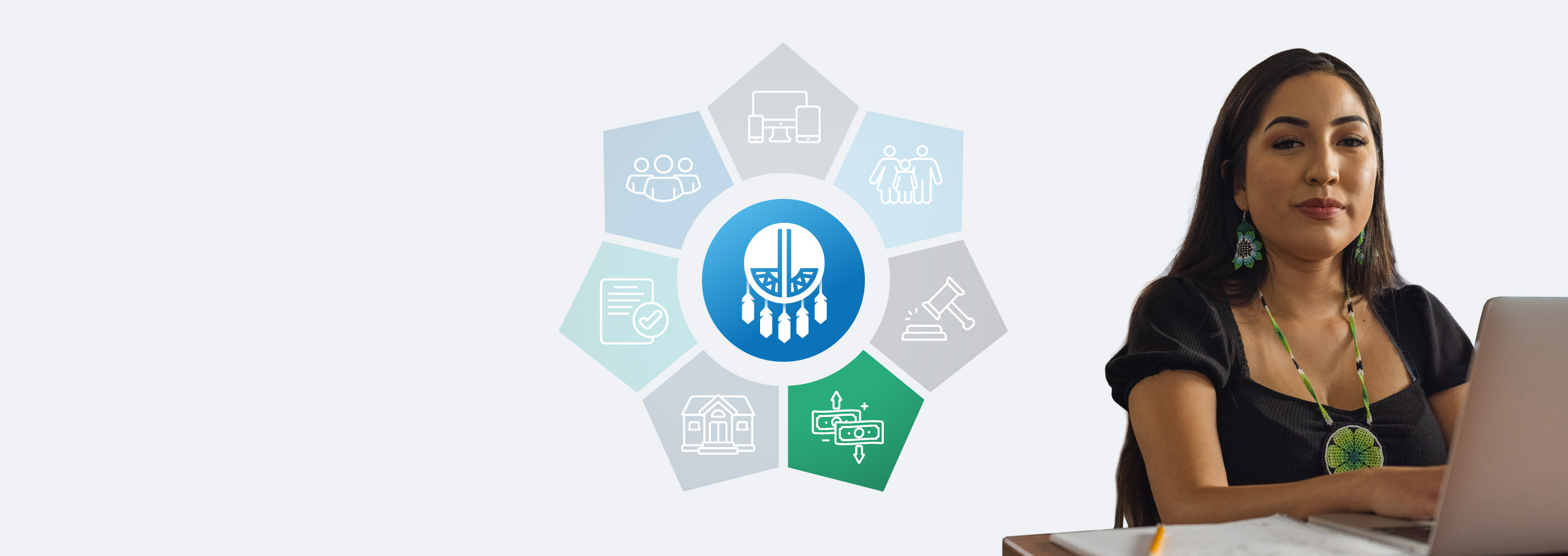 Woman using Tribal Platforms grants management application