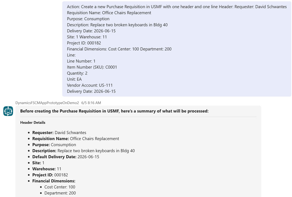 Templated Prompt for Dynamics 365 ERP MCP Agent